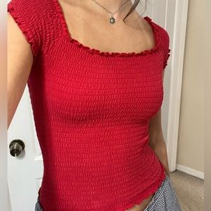 Red Hollister Elastic Ruched Stretchy Top- Size-Small & in great condition